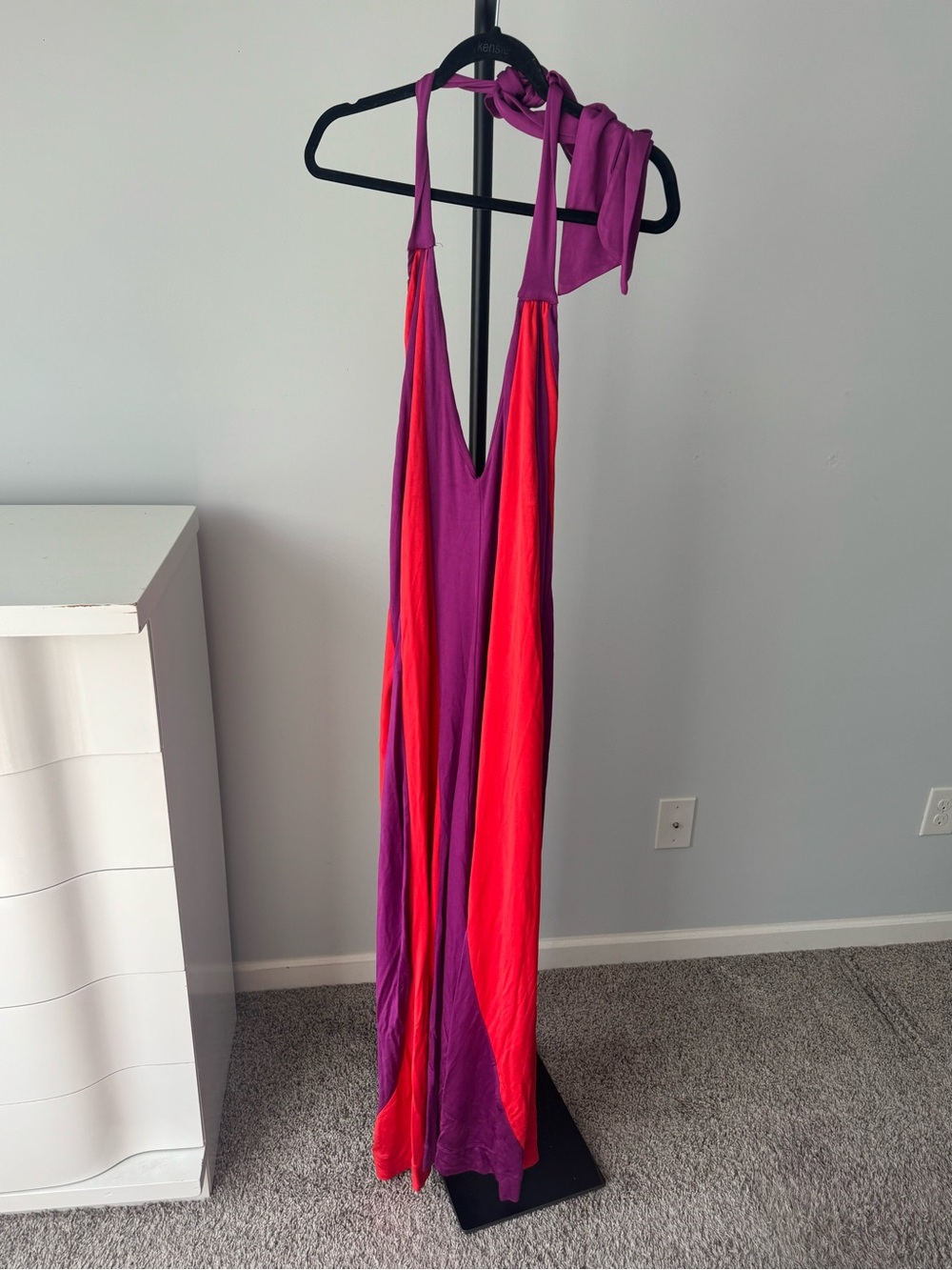 FARM Rio Pink and Red Halter Maxi Dress